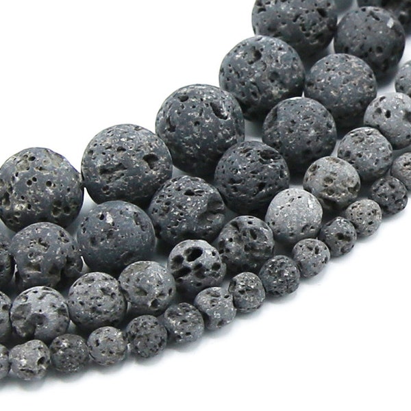 Natural Lava Beads Unwaxed | Gray Volcanic Rock Beads | Round Gemstone Mala Uncoated Beads | Sold by Strand | 4mm 6mm 8mm 10mm 12mm