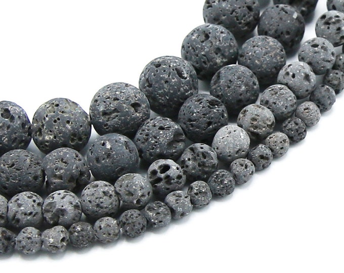 Natural Lava Beads Unwaxed | Gray Volcanic Rock Beads | Round Gemstone Mala Uncoated Beads | Sold by Strand | 4mm 6mm 8mm 10mm 12mm