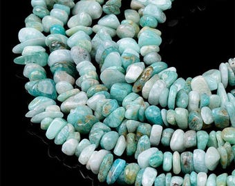 A Grade Natural Blue Amazonite Gemstone Chips Beads | Sold by 32 Inch Strand | Size 5~8mm | Hole 0.5mm