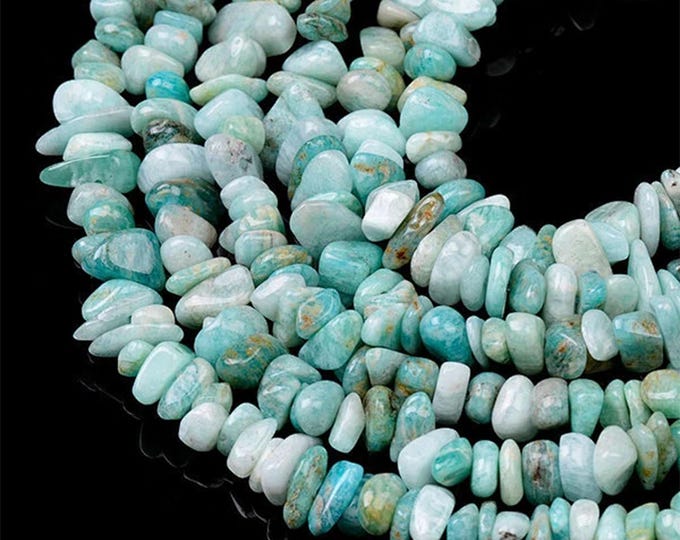 A Grade Natural Blue Amazonite Gemstone Chips Beads | Sold by 32 Inch Strand | Size 5~8mm | Hole 0.5mm