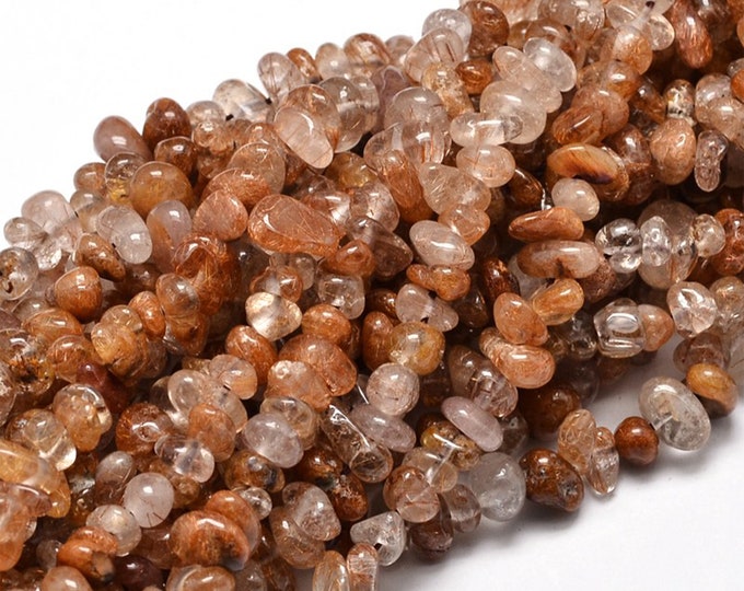 Rutilated Quartz Chips Beads | Grade A | Natural Gemstone Loose Beads | Sold by 15 Inch Strand | Size 5~14x4~10mm