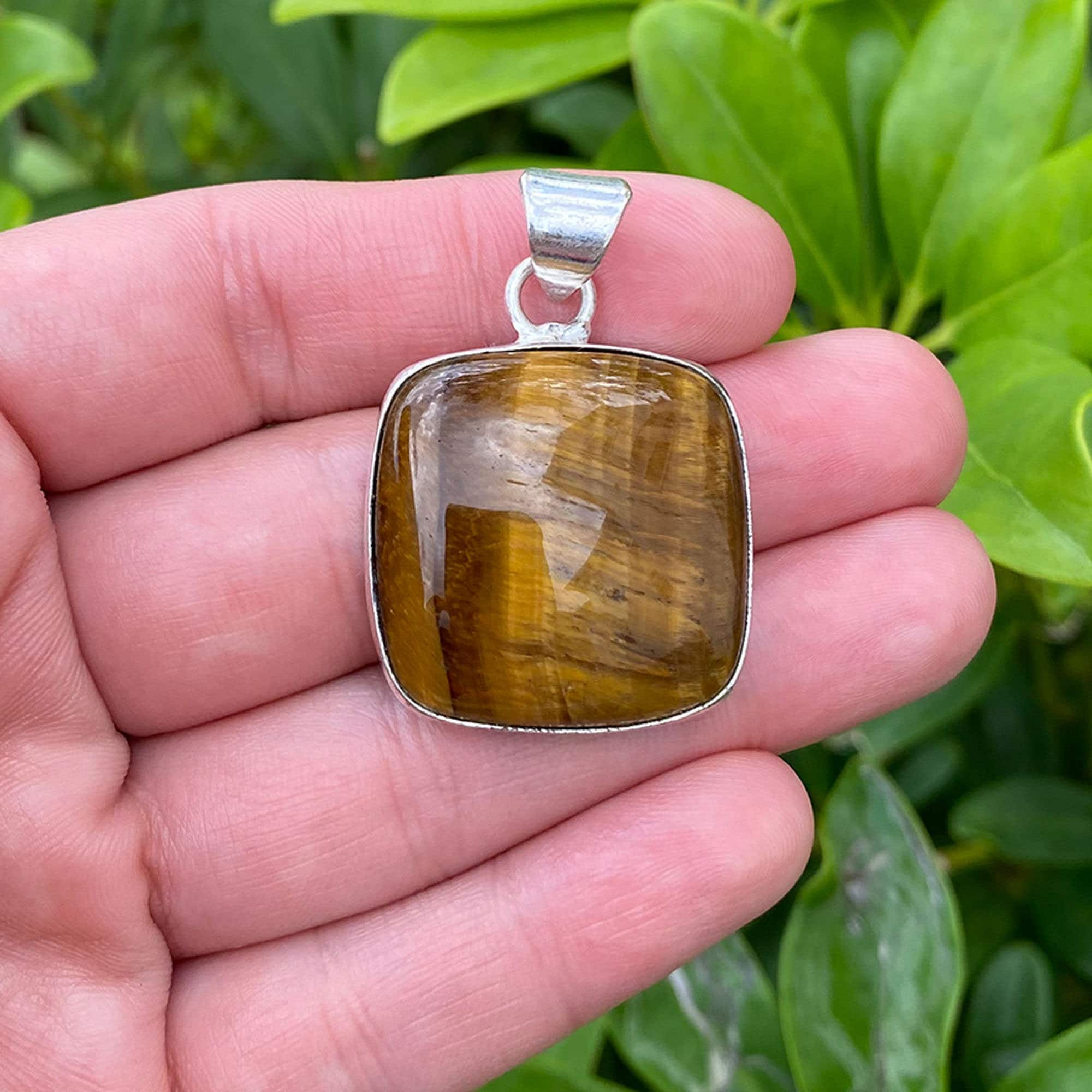 Natural Tiger Eye Gemstone 925 Sterling Silver Pendant Focal Bead Size