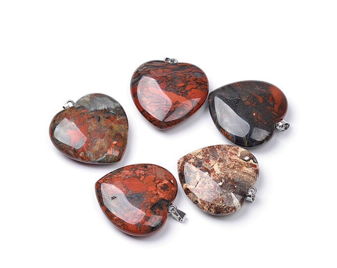 Natural Red Poppy Jasper Gemstone Heart Pendant | Sold Individually | Size 40x40x11mm