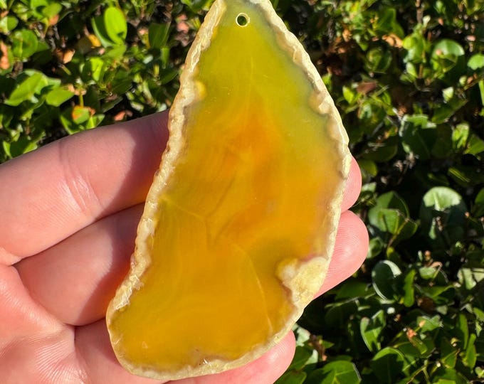Yellow Green Striped Agate Freeform Slab Gemstone Pendant Focal Bead Size 75x35x5mm