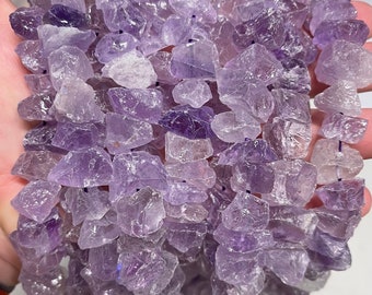 Lavender Amethyst Nuggets Beads | Drilled Raw Natural Gemstone Beads | Sold by 7 Inch Strand | Size 8-17mm