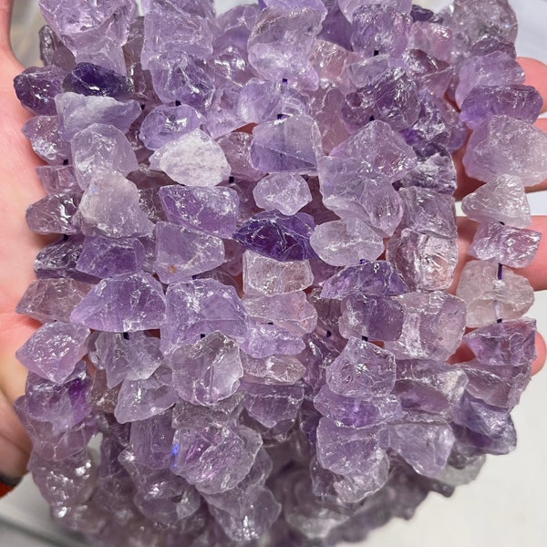 Lavender Amethyst Nuggets Beads | Drilled Raw Natural Gemstone Beads | Sold by 7 Inch Strand | Size 8-17mm