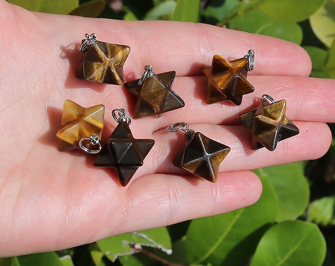 Tiger Eye Beads | Merkaba Pendant | 3D Star | Charka Healing Polygonal Focal | Natural Gemstone Pendant | Sold by Piece | Size 13x20mm