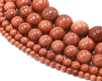 Goldstone Beads: Round Synthetic Gemstone Loose Beads - Sold by Strand