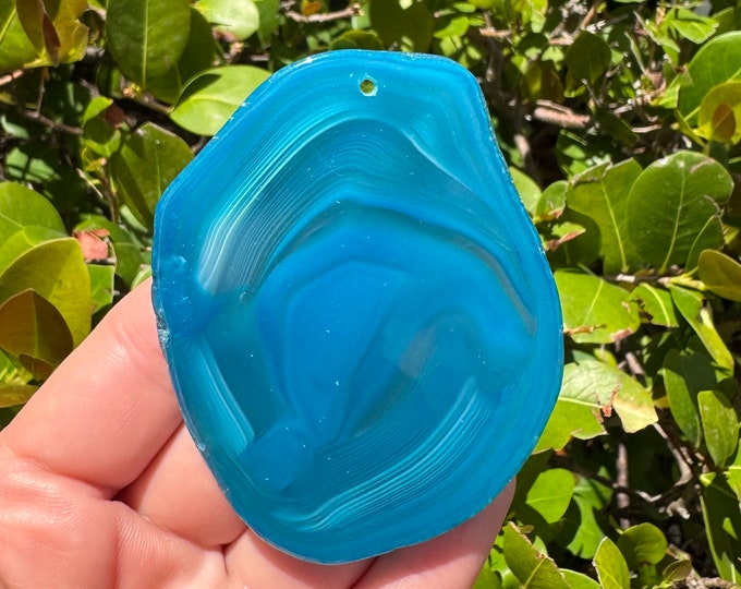 Blue Striped Agate Freeform Slab Gemstone Pendant Focal Bead Size 70x60x5mm