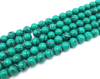 Green Turquoise Beads | Round Synthetic Gemstone Loose Beads | Sold by Strand | Size 4mm 6mm 8mm 10mm