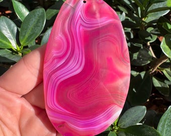 Large Pink Striped Agate Gemstone Freeform Plate Slab Pendant Focal Bead Size 90x50x5mm