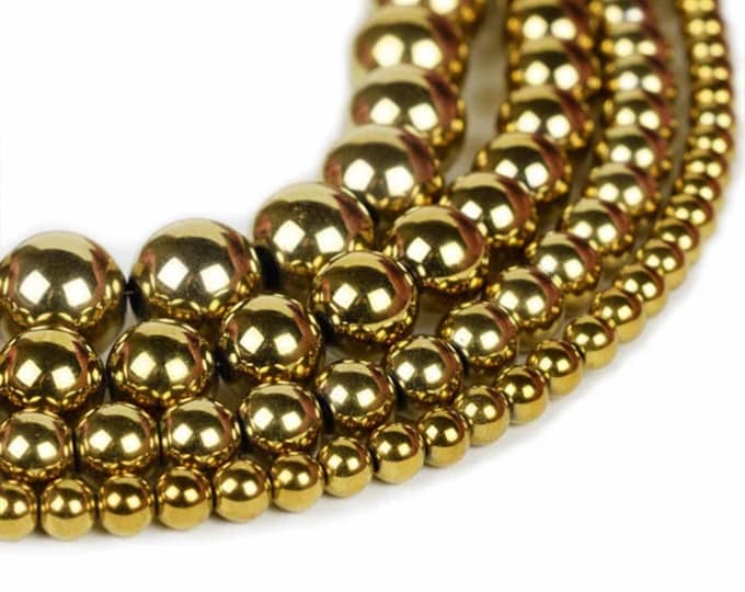 Natural Non Magnetic Gold Hematite Gemstone Round Beads | Sold by 15 Inch Strand | Size 4mm 6mm 8mm 10mm