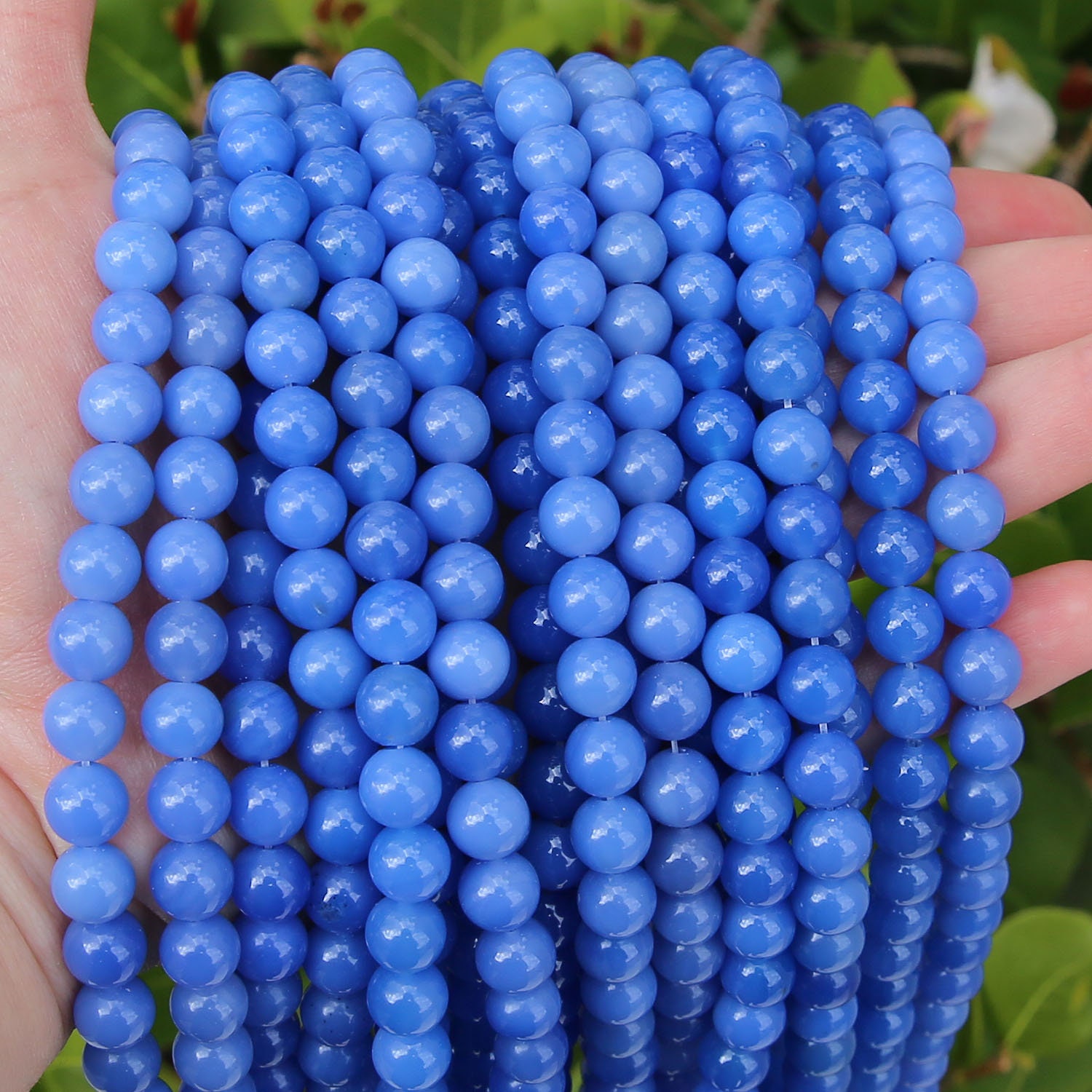 Blue Agate Beads | Round Natural Gemstone Loose Beads | Sold by Strand ...