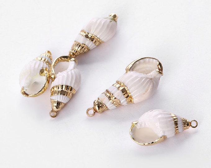 Natural Sea Shell Pendant | 18K Gold Plated Spiral Conch Shell | Sold by Pkg of 5 Pieces | Size ~20mm