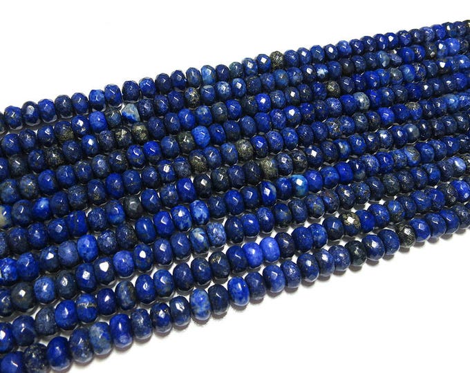 Lapis Lazuli Rondelle Beads | Grade A | Faceted Natural Gemstone Loose Beads | Sold by 15 Inch Strand | Size 5x8mm