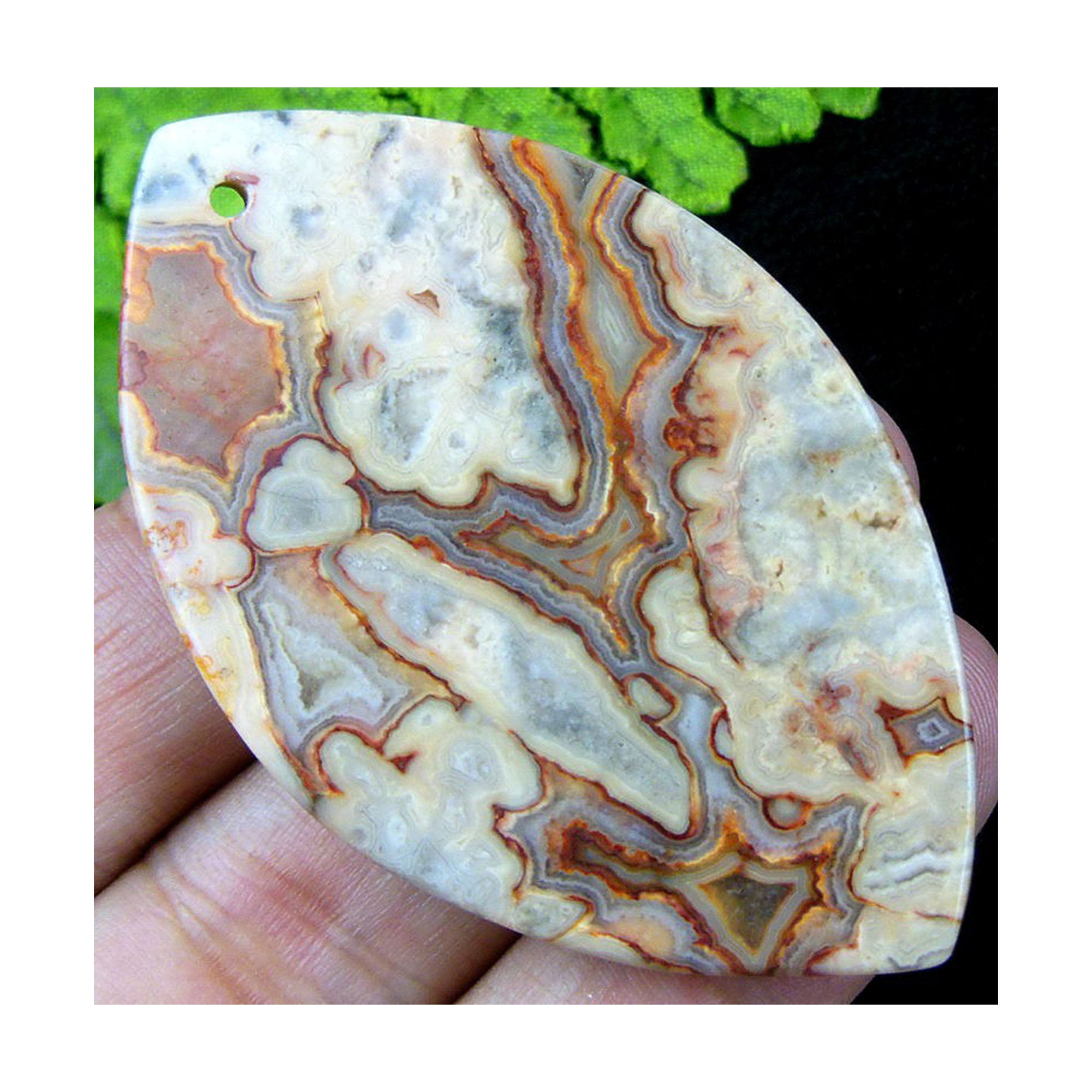 Orange Crazy Lace Agate Horse Eye Gemstone Pendant Focal Bead 61x37x7mm C26956