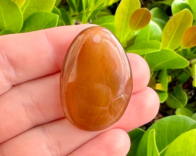 Brown Yellow Striped Agate Freeform Gemstone Pendant Focal Bead 40x25x5mm