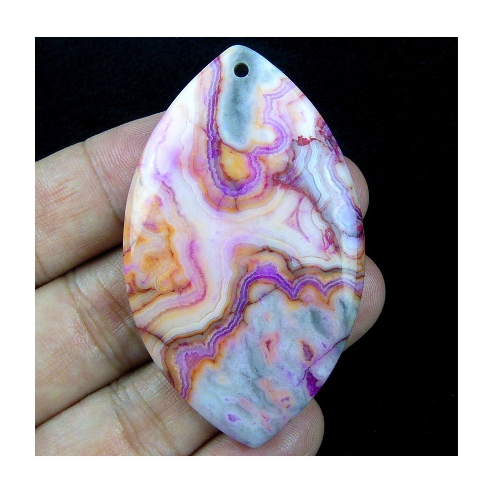 Pink Orange Crazy Lace Agate Horse Eye Gemstone Pendant Focal Bead 60x36x6mm C25948