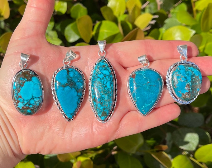Natural Blue Turquoise Gemstone Pendants | 925 Silver Plated | Size 1.5-2 Inches