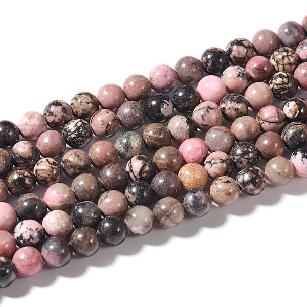 A Grade Natural Black Veined Rhodonite Gemstone Round Beads | Sold by 15 Inch Strand | Size 4mm 6mm 8mm 10mm 12mm