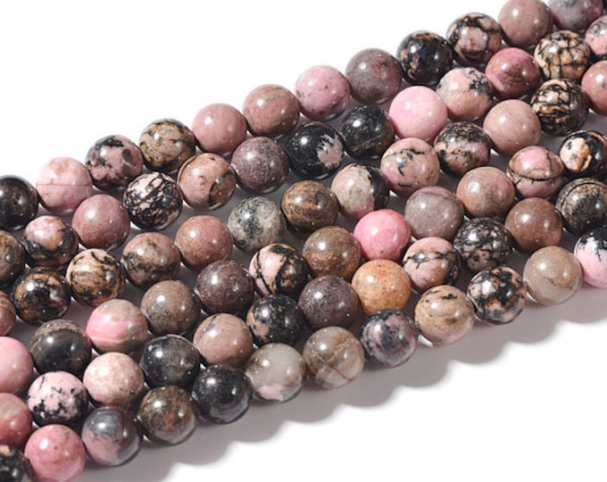 A Grade Natural Black Veined Rhodonite Gemstone Round Beads | Sold by 15 Inch Strand | Size 4mm 6mm 8mm 10mm 12mm