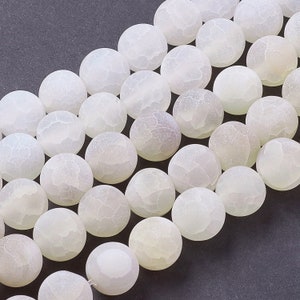 Natural Matte White Effloresce Agate Gemstone Round Beads | Sold by 15 Inch Strand | Size 8mm