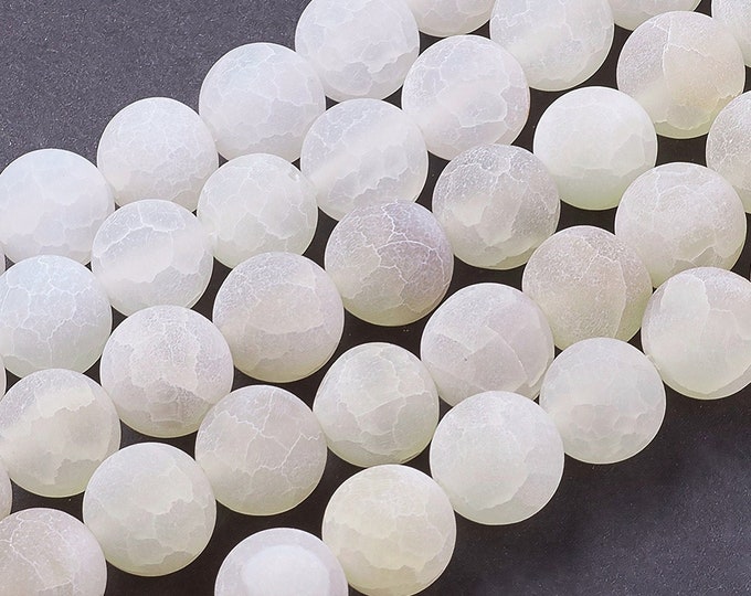 Natural Matte White Effloresce Agate Gemstone Round Beads | Sold by 15 Inch Strand | Size 8mm