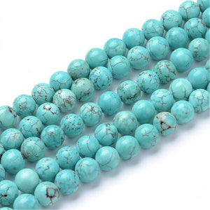 Blue Turquoise Beads Round Natural Gemstone Loose Beads Sold by 15 Inch Strand Size 4mm 6mm 8mm 10mm 12mm image 1