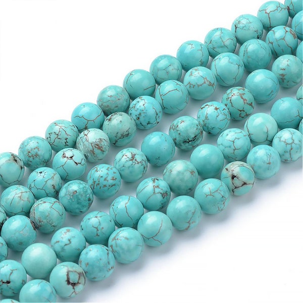 Blue Turquoise Beads | Round Natural Gemstone Loose Beads | Sold by 15 Inch Strand | Size 4mm 6mm 8mm 10mm 12mm