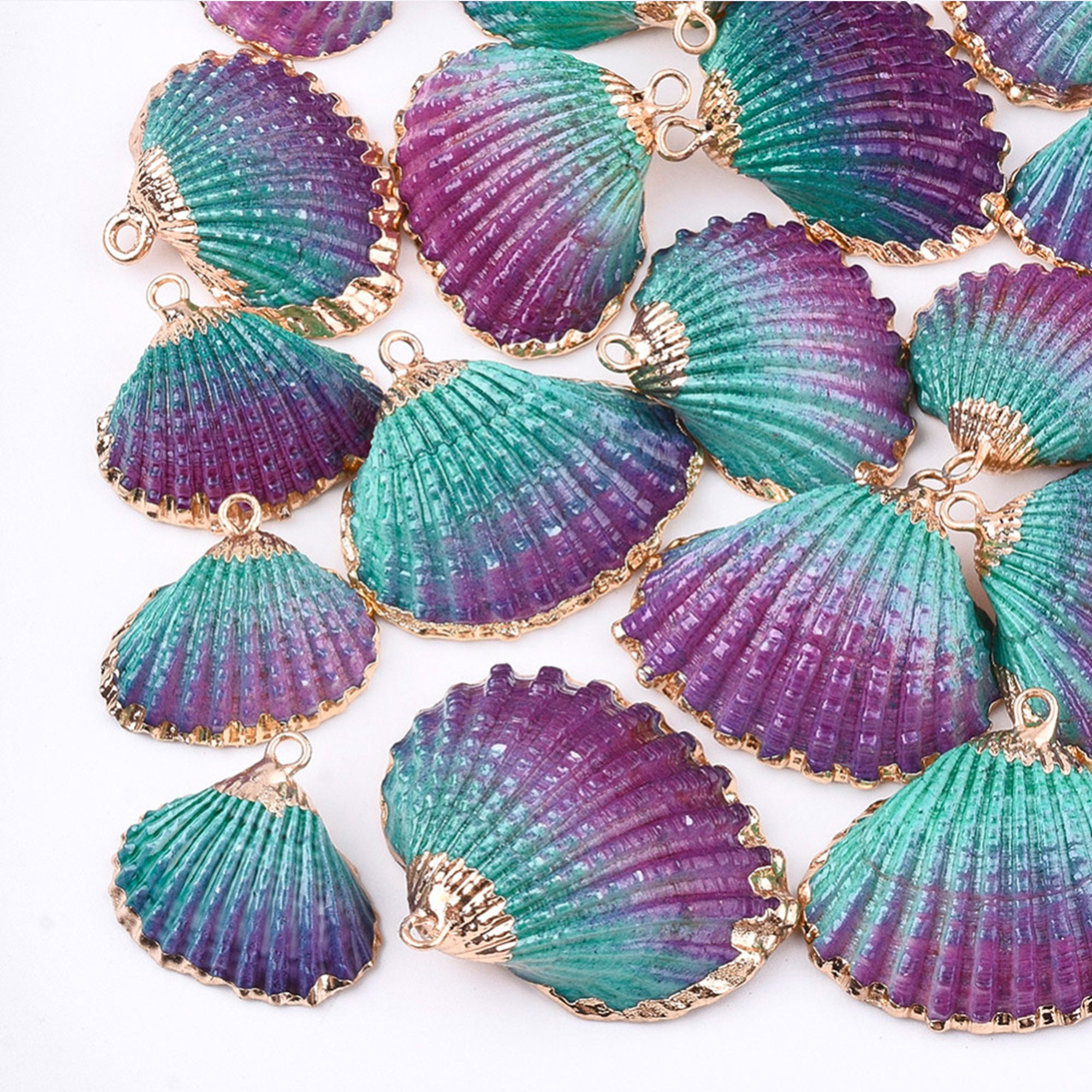 Natural Sea Shell Pendant | Purple Green | 18K Gold Dipped Edge | Sold