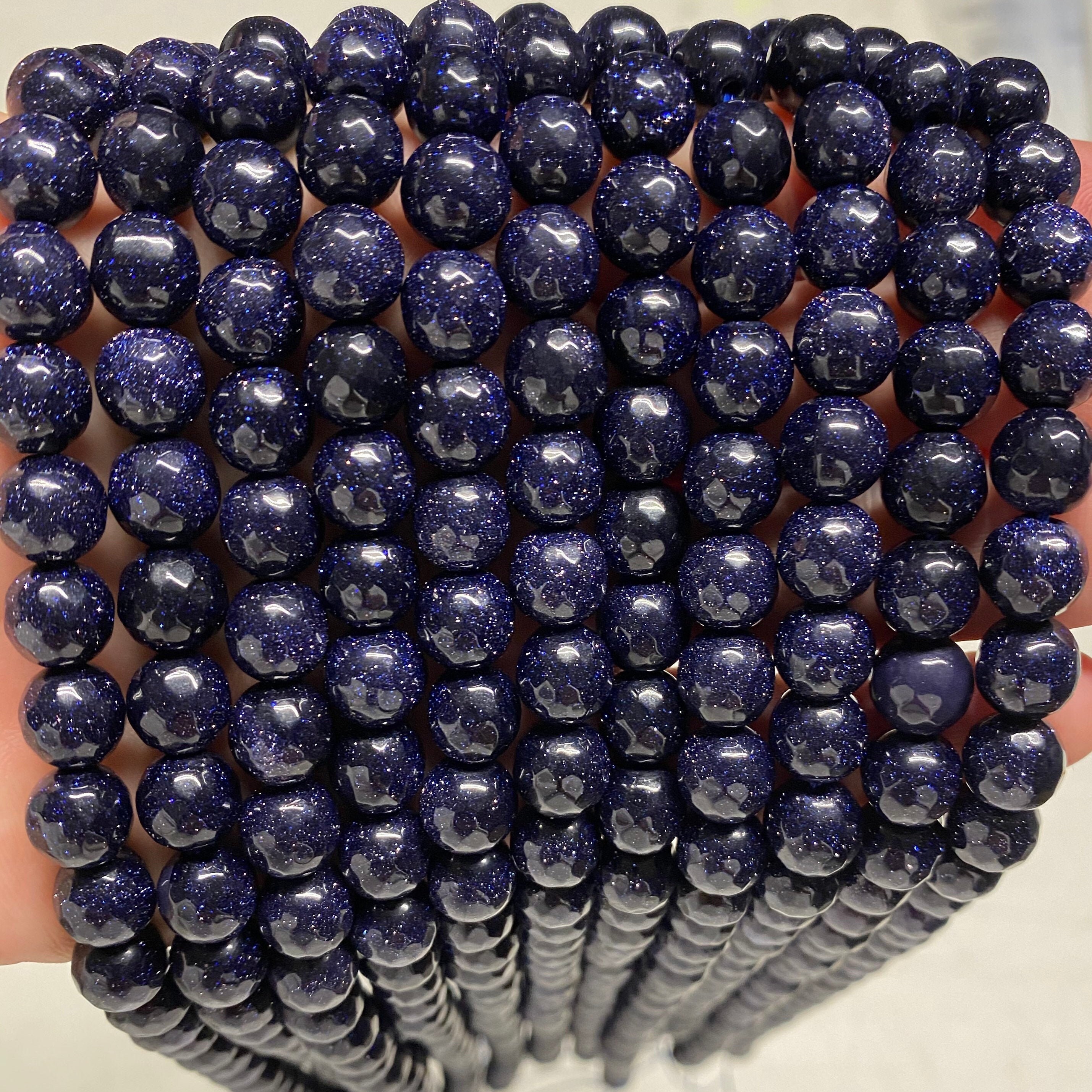 Blue Goldstone Beads Grade A Faceted Round Synthetic Gemstone Loose