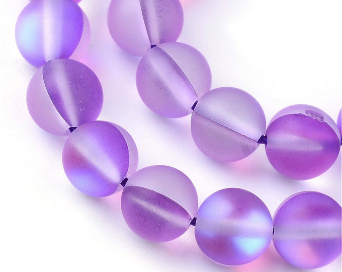 Matte Purple Mystic Aura Quartz Round Beads | Grade AAA | Sold by 15 Inch Strand | Size 6mm 8mm 10mm