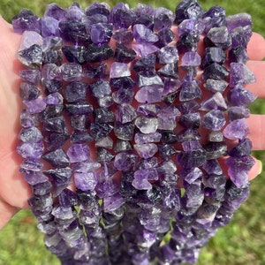 Amethyst Nuggets Beads | Drilled Raw Natural Gemstone Beads | Sold by 7 Inch Strand | Size 6-12mm