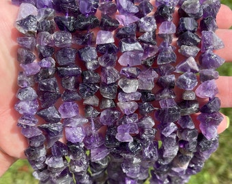 Amethyst Nuggets Beads | Drilled Raw Natural Gemstone Beads | Sold by 7 Inch Strand | Size 6-12mm