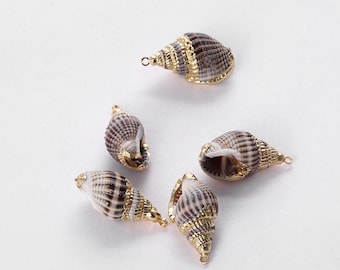18K Gold Plated Natural Seashell Spiral Conch Pendant | Sold by Pkg of 5 Pieces | Size 20~40mm