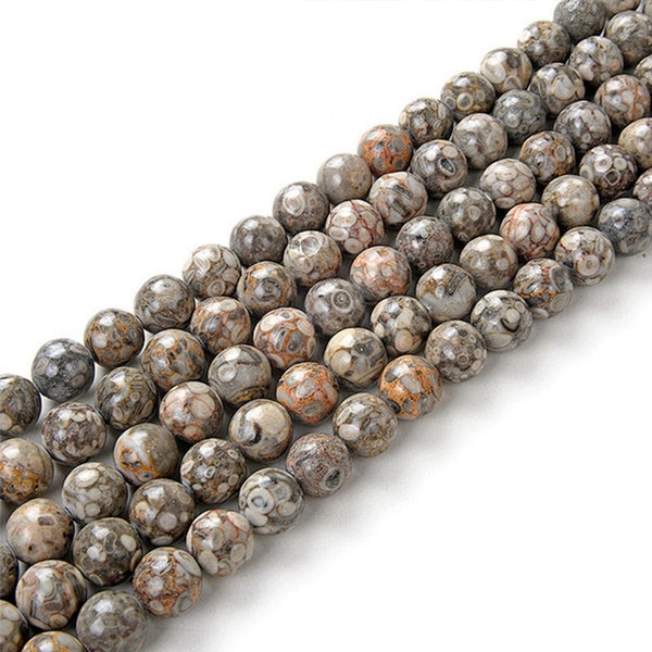 Ocean Fossil Jasper Beads | Maifan Jasper Beads | Round Natural Gemstone Loose Beads | Sold by 15 Inch Strand | Size 4mm 6mm 8mm 10mm 12mm