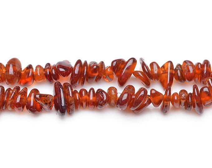 A Grade Natural Orange Garnet Gemstone Chips | Sold by 16 Inch Strand | Size 4x6mm | Hole 0.6mm