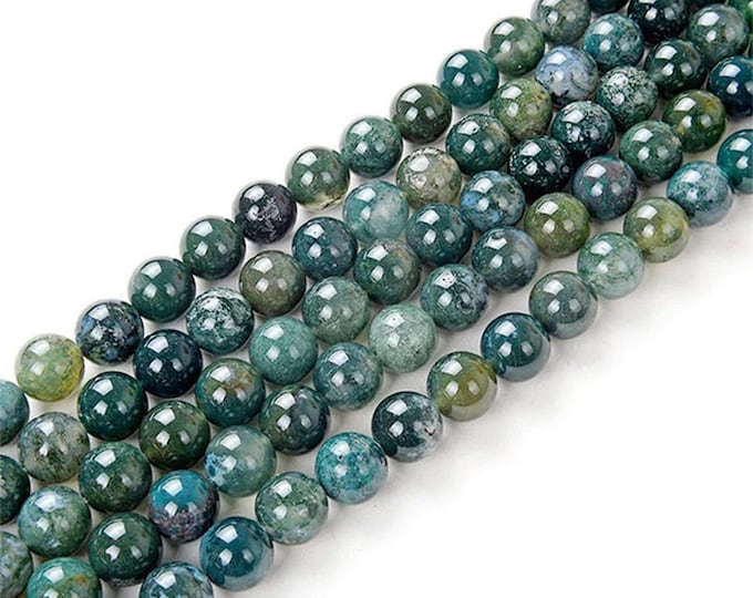 AA Grade Natural Green Moss Agate Gemstone Round Beads | Sold by 15 Inch Strand | Size 4mm 6mm 8mm 10mm 12mm
