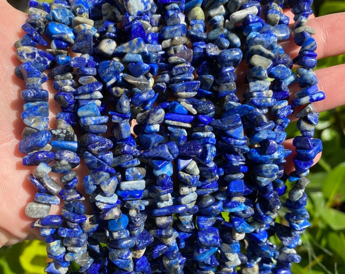 Lapis Lazuli Chips Beads | Grade AB | Natural Gemstone Loose Beads | Sold by 33 Inch Strand | Size 5~13mm | Hole 0.5-0.8mm