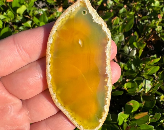Yellow Green Striped Agate Freeform Slab Gemstone Pendant Focal Bead Size 75x35x5mm