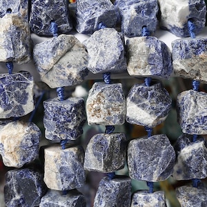 Large Natural Raw Blue Sodalite Gemstone Drilled Nuggets Beads | Sold by 7 Inch Strand | Size 18-25mm