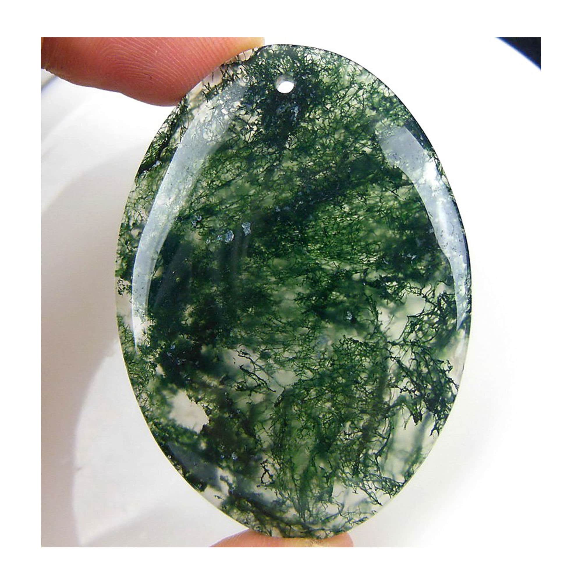 Natural Green Moss Agate Oval Gemstone Pendant Focal Bead 51x36x4mm D23692