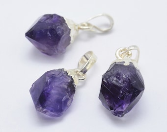 Raw Amethyst Pendant: Silver Edged Brass, Freeform Crystal (18x11x9mm)