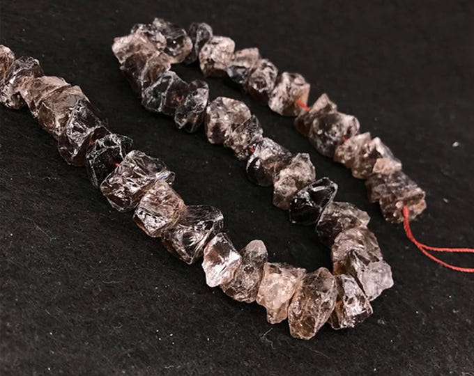 Natural Raw Smoky Quartz Gemstone Drilled Nuggets Beads | Sold by 7 Inch Strand | Size 6-15mm