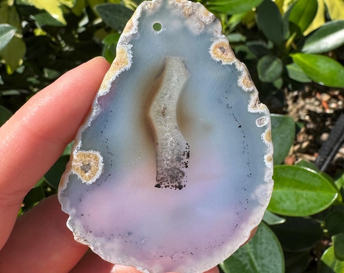 Light Blue Gray Striped Agate Gemstone Freeform Plate Slab Pendant Focal Bead Size 60~80mm