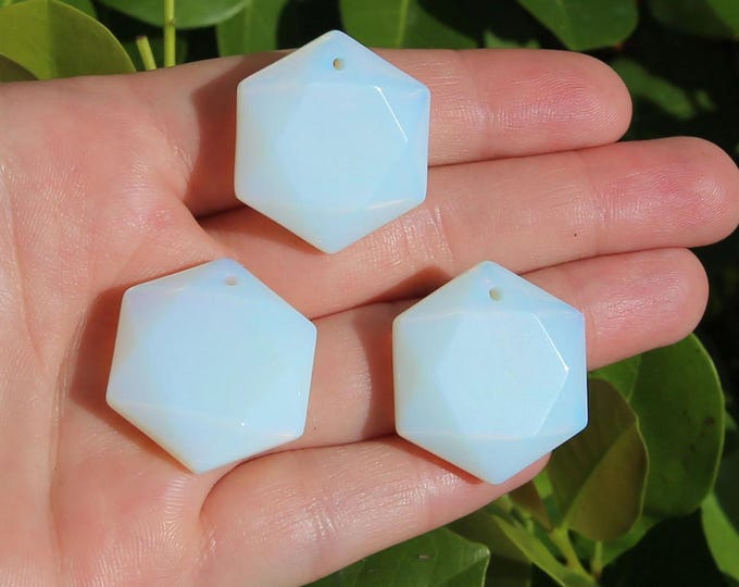 ONE Natural Sea Opal Gemstone Merkaba Faceted Hexagon Pendant | Size 25mm | Hole 2mm