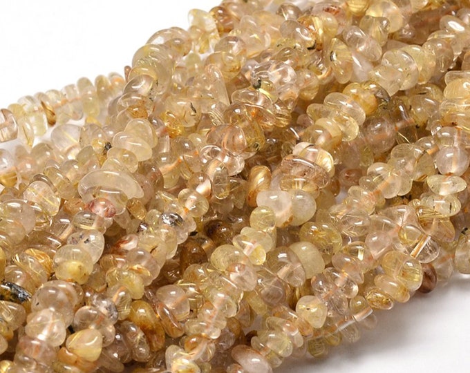 Golden Rutilated Quartz Chips Beads | Grade A | Natural Gemstone Loose Beads | Sold by 15 Inch Strand | Size 5~14x4~10mm