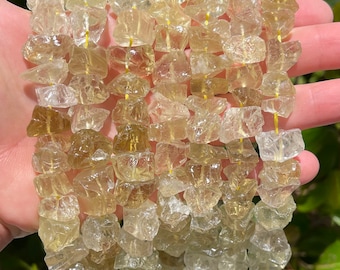 Natural Lemon Quartz Nuggets Beads | Drilled Raw Natural Gemstone Loose Beads | Sold by 7 Inch Strand | Size 6~15mm
