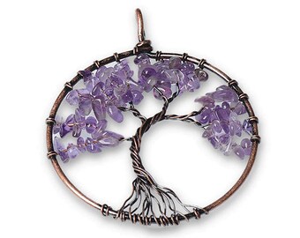 Purple Amethyst Tree of Life Gemstone Pendant | Chakra Healing Pendant | Size 50mm