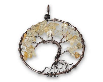 Yellow Citrine Tree of Life Gemstone Pendant Size 50mm